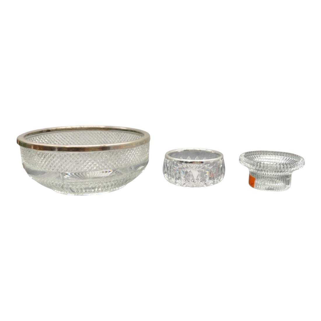 Three Cut Glass Bowls Including Silver Rim Example (1 of 3)