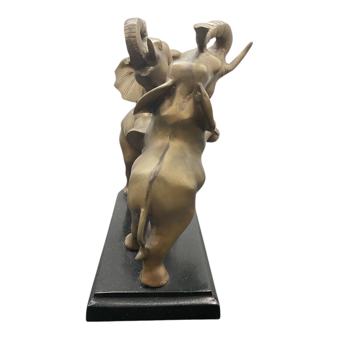 Bronze Tone Elephant Sculpture on Rectangular Base - 3