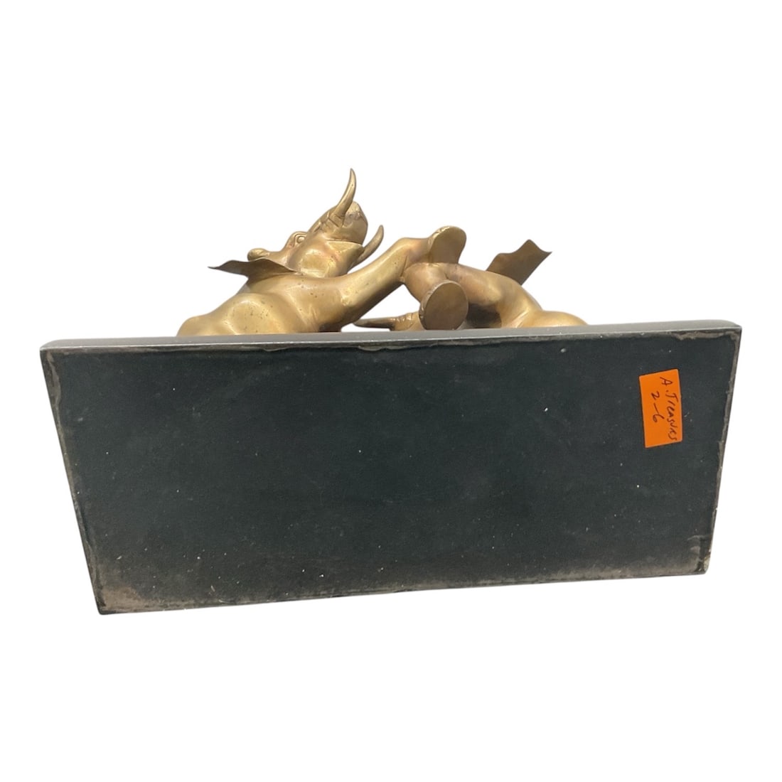 Bronze Tone Elephant Sculpture on Rectangular Base - 5