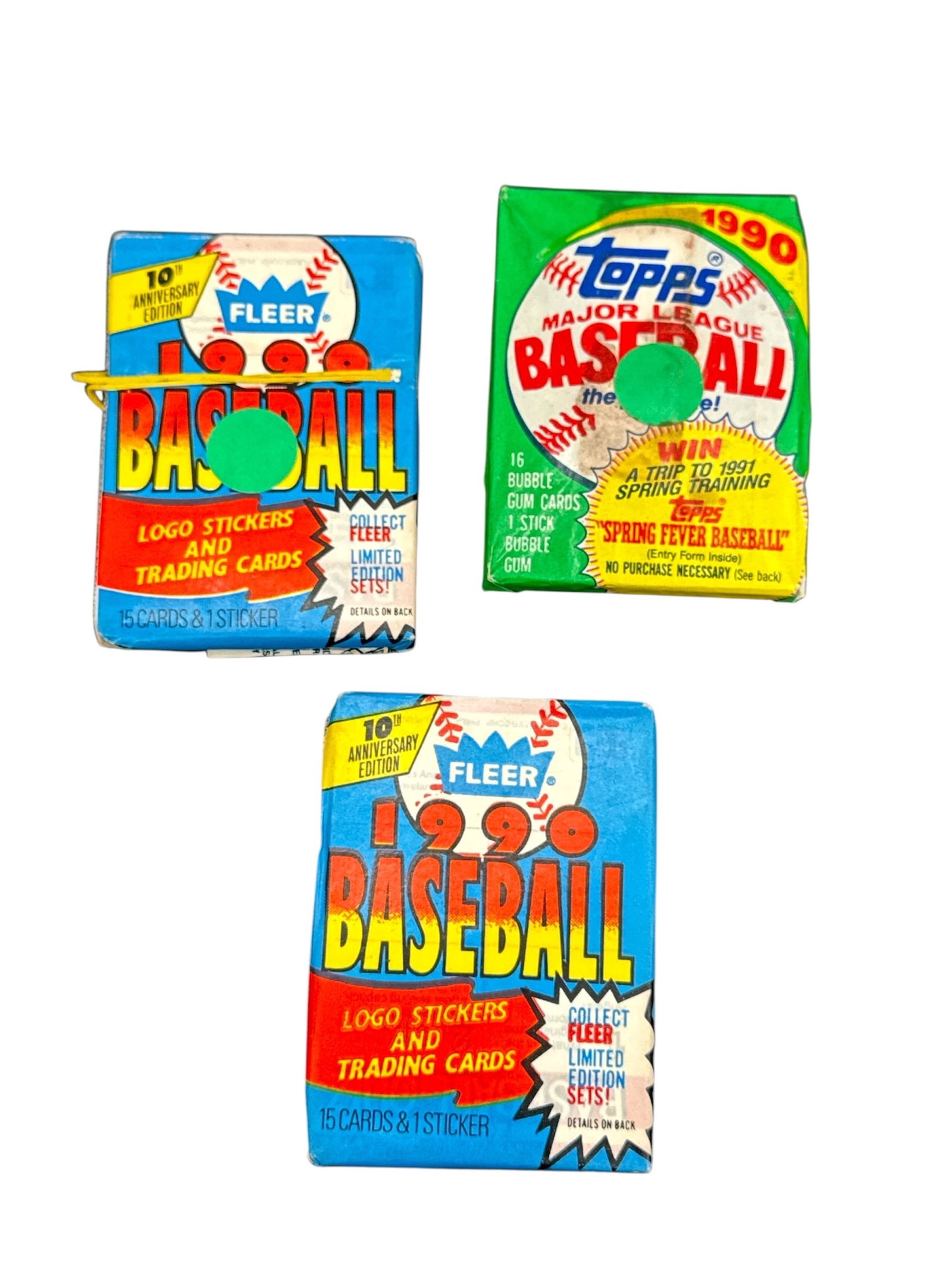 1990 Fleer and Topps Baseball Trading Card Packs (3) (1 of 2)