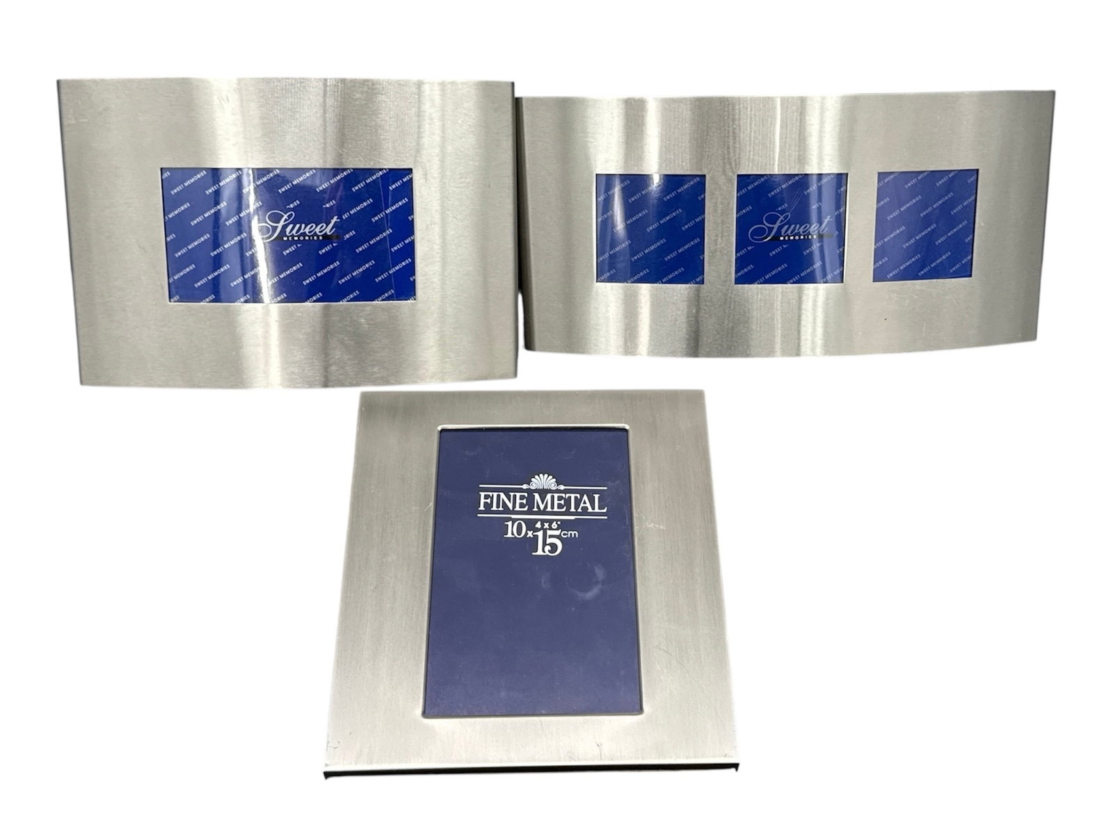 Set of Three Modern Brushed Metal Photo Frames (1 of 3)