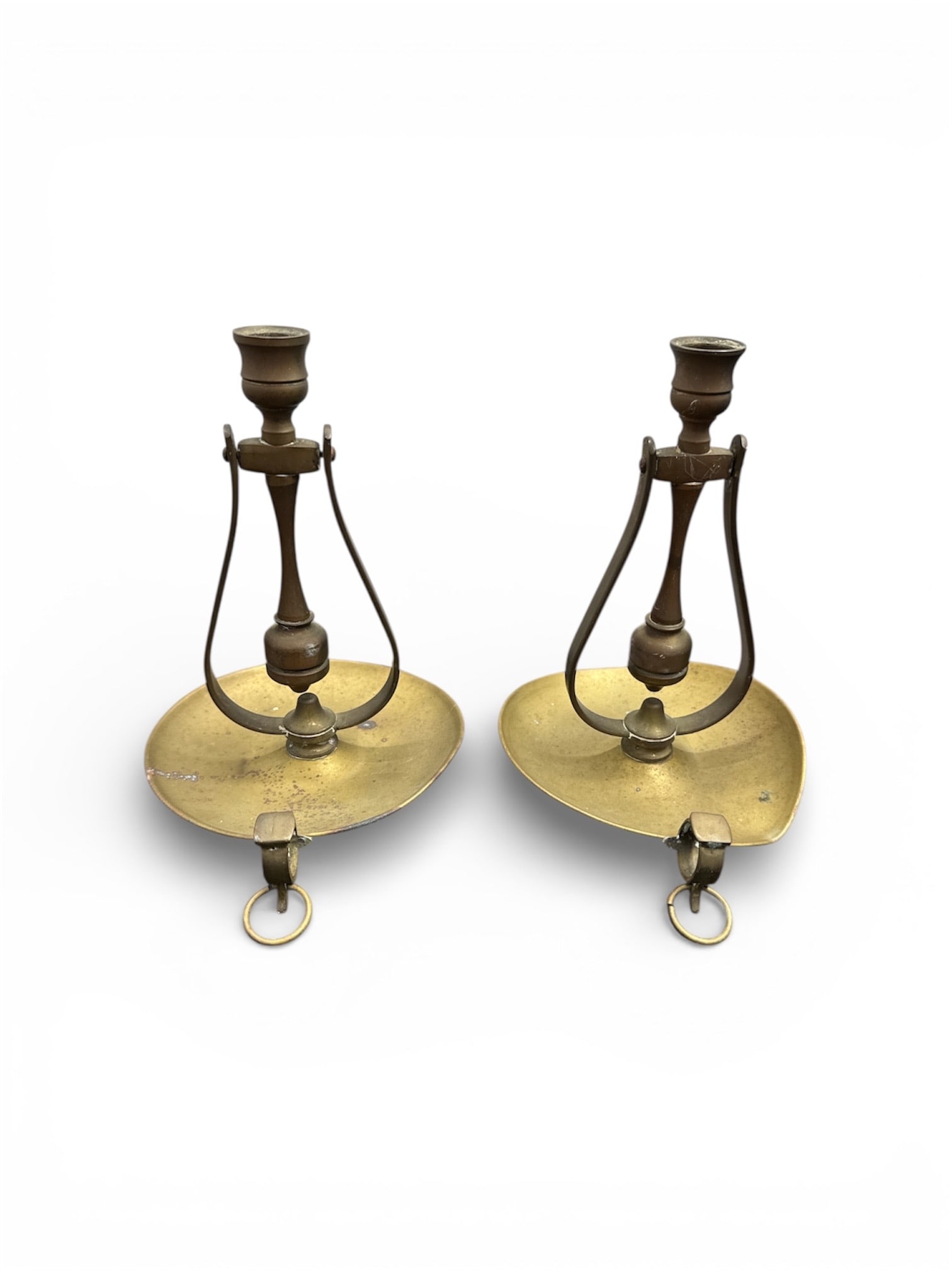 Pair of Antique Brass Candlesticks with Hanging Loop Design (1 of 3)