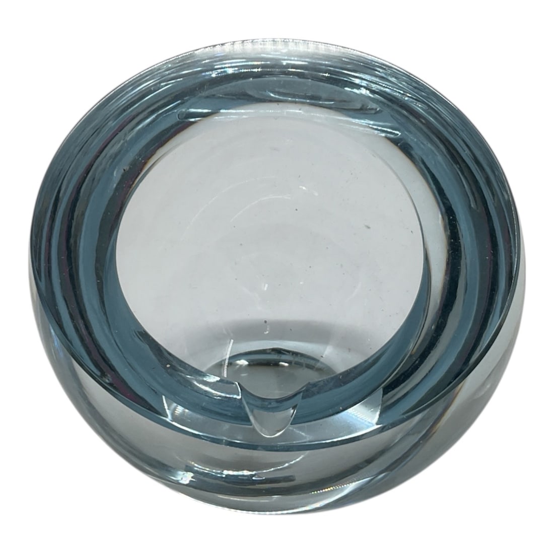 Mid-Century Swedish Art Glass: Strömbergshyttan "Silver Blue" Ashtray / Bowl: This is a stunning example of mid-century Scandinavian minimalism from the renowned Swedish glassworks, Strömbergshyttan. Crafted in their signature "S