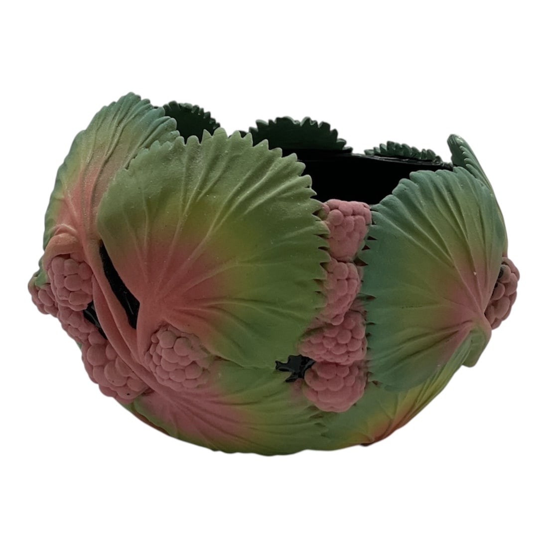 Signed Martha Player 1971 Hand-Painted Sculptural Grape Leaf Pottery Bowl: This striking sculptural bowl is a masterful piece of vintage studio pottery, hand-crafted and signed by artist Martha Player in