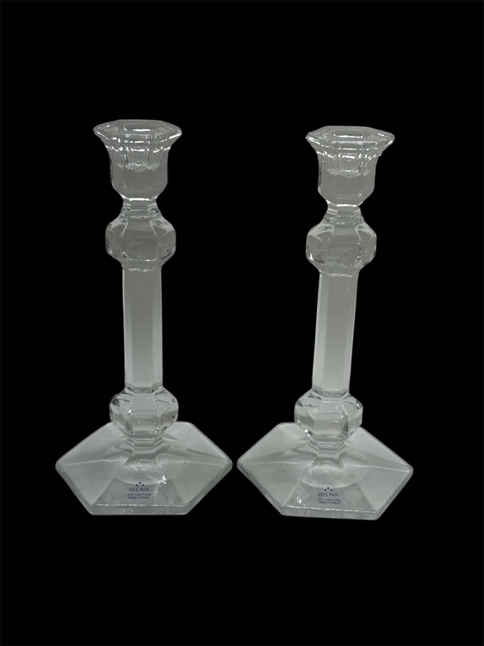 Pair of Tall Cut Glass Candlestick Holders (1 of 2)
