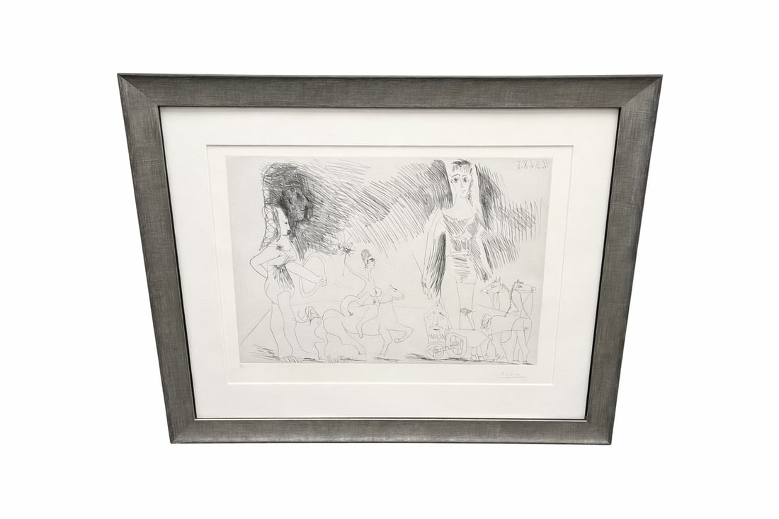 Scène de Cirque avec Écuyère et Personnages by Pablo Picasso (Spanish, 1881–1973): Pablo Picasso (Spanish, 1881–1973) – Scène de Cirque avec Écuyère et Personnages (from the 347 Series), 1968. Original Etching, Signed and Numbered 4/50.Item