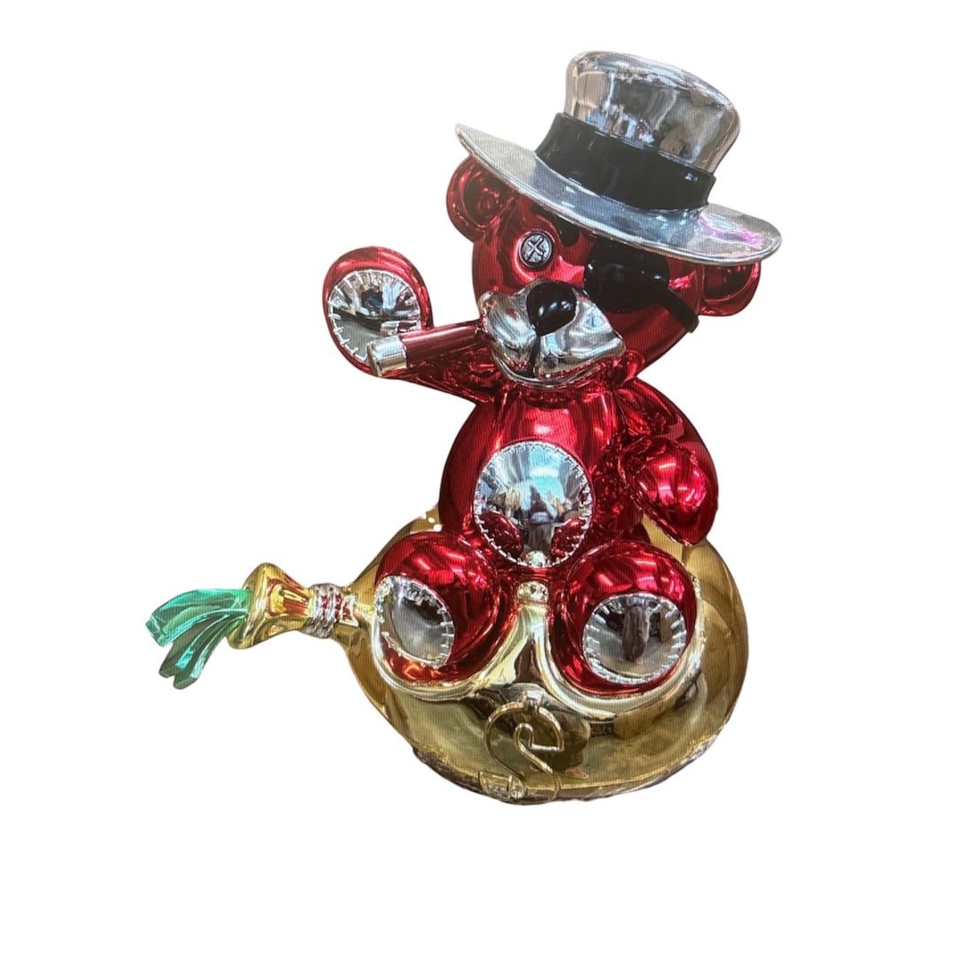 The Red Cohiba - Contemporary Pop Art Sculpture: This striking, sculpture of a Cohiba Cigar Bear in a vibrant Red, Silver, and Gold. A great piece of pop art home decor. Features: