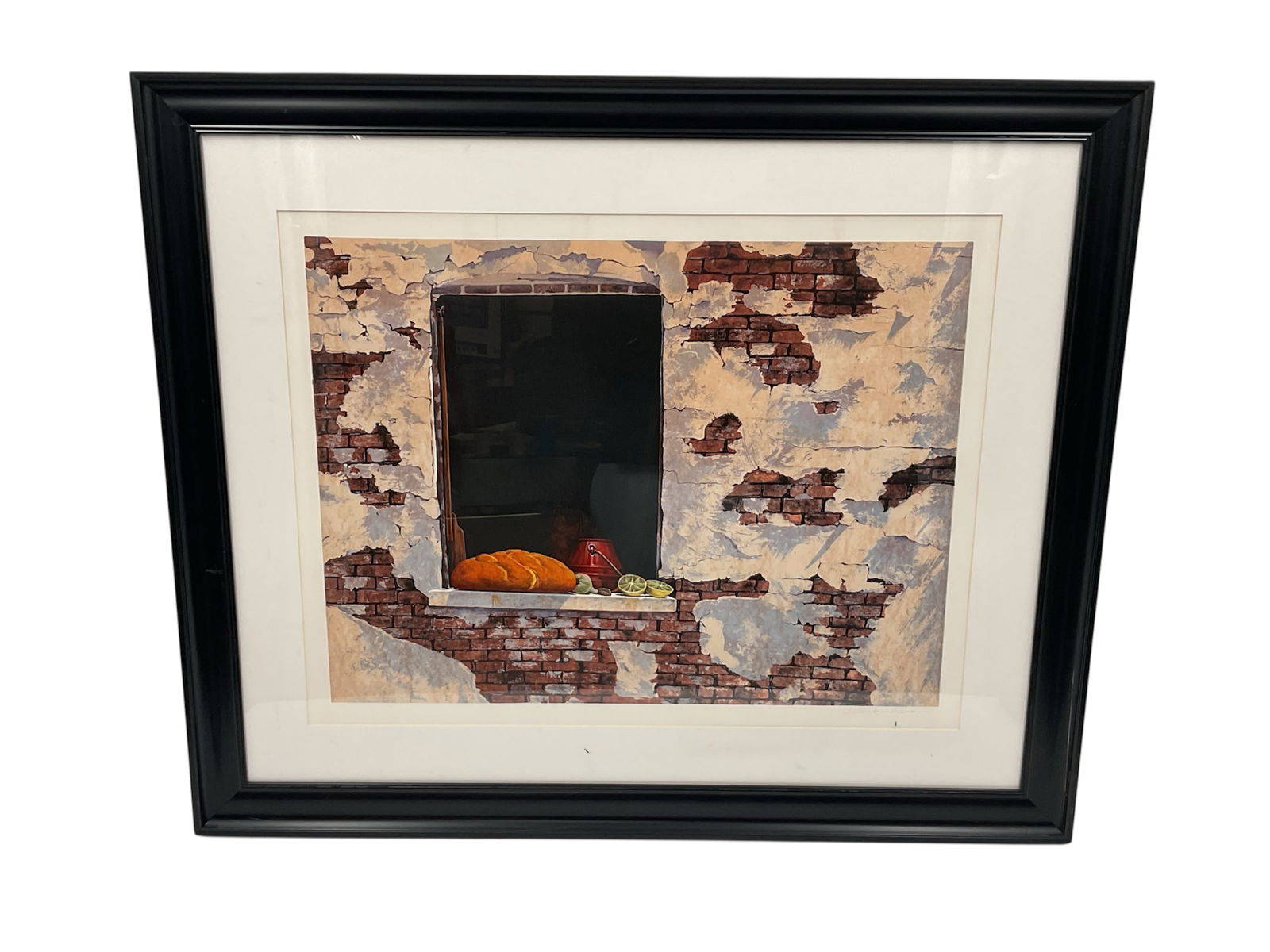 William Nelson “The Baking Day?? Limited Edition Lithograph (1985): Offered is a limited edition lithograph on paper titled The Baking Day by William Nelson, created in 1985. The composition depicts a rustic brick wall with peeling plaster and a dark window opening. R