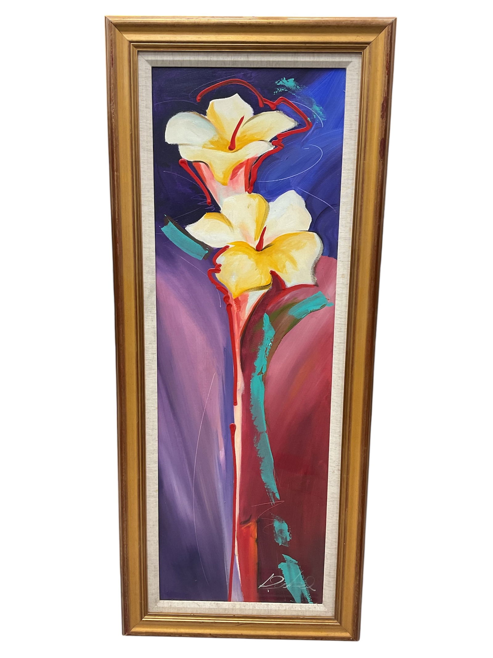Alfred Gockel: "Night Blossom" Original Oil on Canvas: This striking original oil painting by world-renowned German artist Alfred Gockel captures the vibrant essence of nature through his signature "Action Painti
