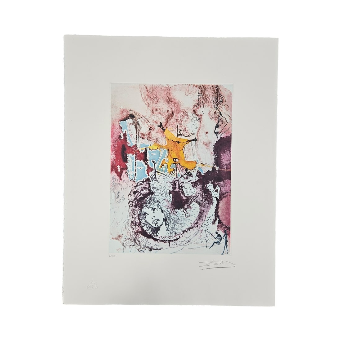 "Mayflower" by Salvador Dali (Spain ,1904-1989) w/ Docs: Title: Mayflower Artist: Salvador Dali Year: 1974 Medium: Color lithograph, Engraving + Mixed Media on heavy rag paper Signature:&n