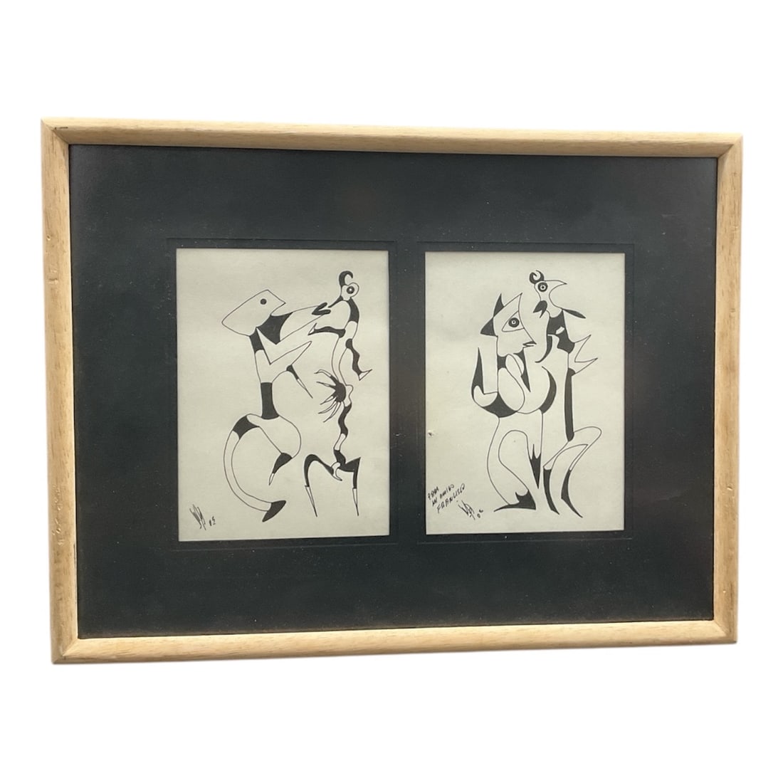 William Riquelme: Abstract Figures (Diptych): This striking diptych showcases the minimalist and avant-garde mastery of 