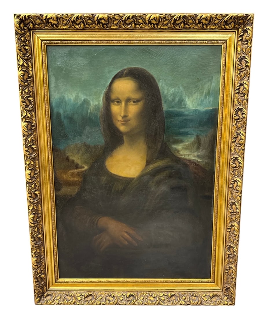 Portrait of a Noblewoman in the Manner of Leonardo da Vinci: DescriptionThis striking oil on canvas presents a compelling 17th or 18th-century interpretation of history’s most recognizable portrait. Executed by an artist deeply influenced by the