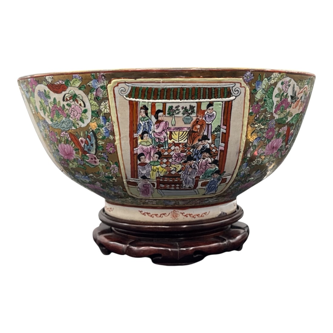 Large 19th Century Canton Famille Rose "Rose Medallion" Porcelain Punch Bowl (1 of 4)