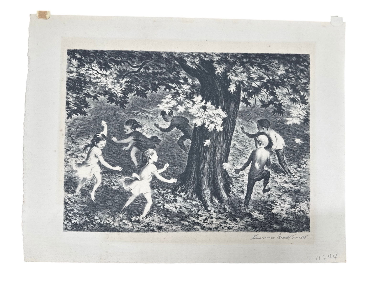 Lawrence Beall Smith – "Windy Day" Original Lithograph: DescriptionThis captivating black-and-white lithograph by Lawrence Beall Smith