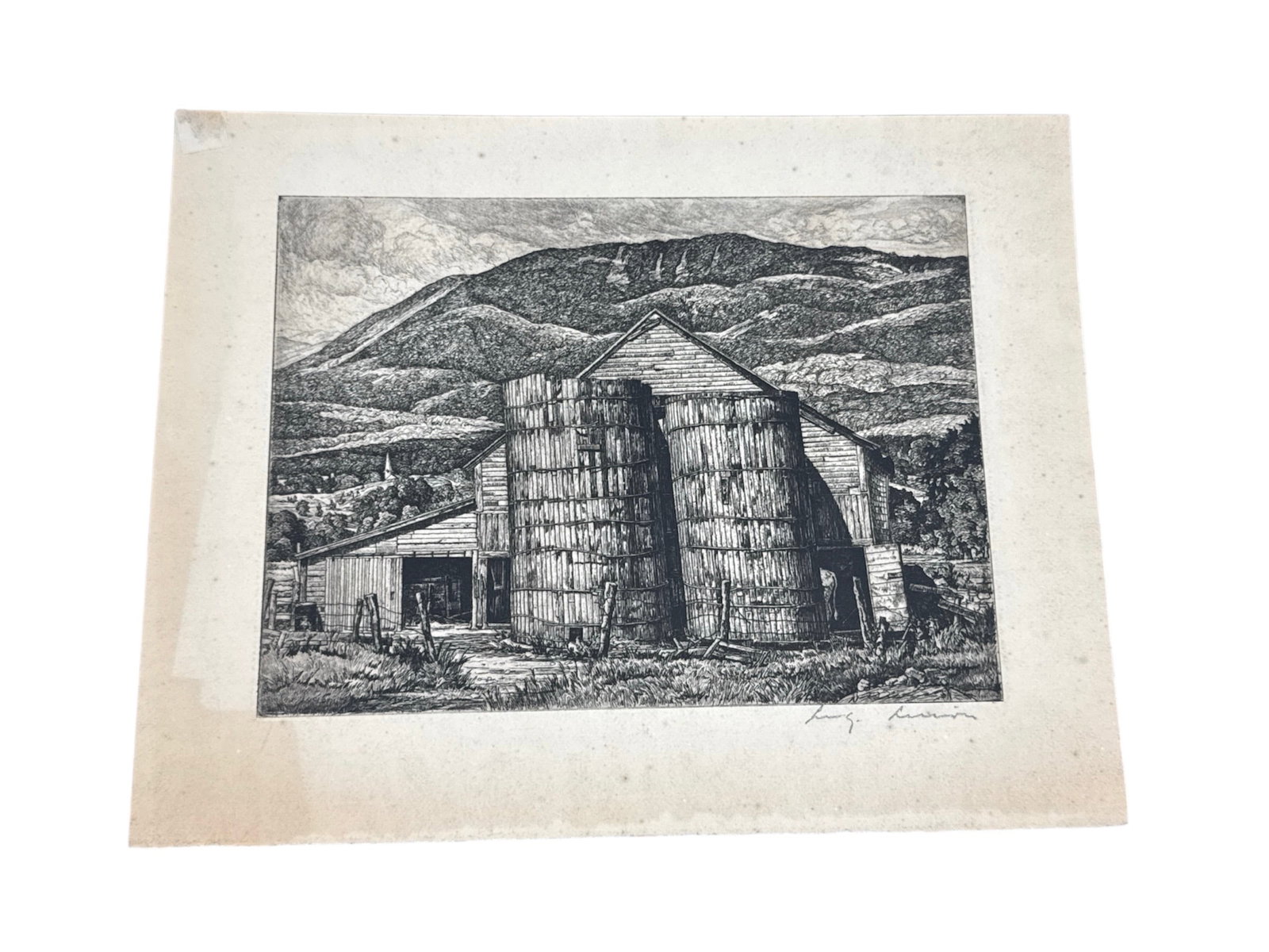 Luigi Lucioni (1900–1988) "Two Silos" - Original Pencil Signed Etching (1 of 3)