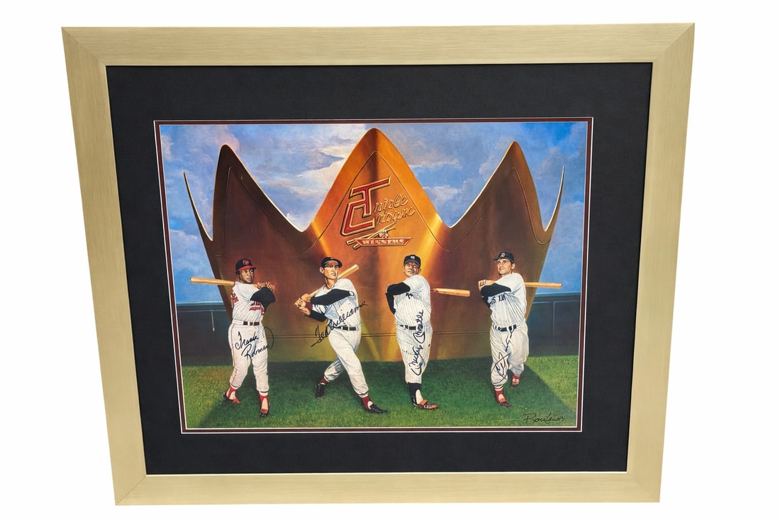 "Triple Crown Winners" Baseball Print Featuring Mantle, Williams, Yastrzemski & Robinson: Description:Colorful commemorative baseball artwork titled “Triple Crown Winners,