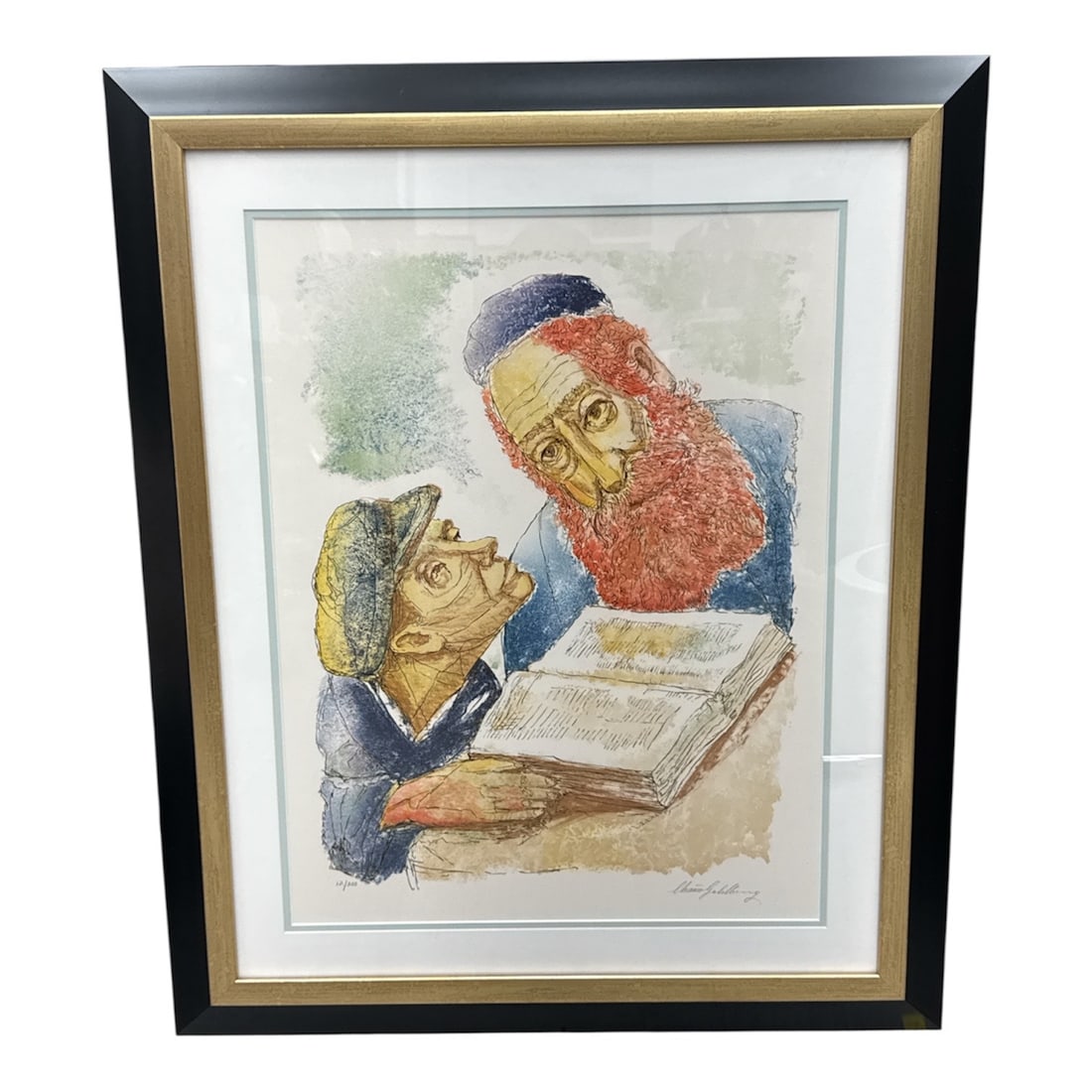 “Teacher & Student?? by Chaim Goldberg (Poland/USA, 1917–2004) Lithograph: Description:Limited edition color lithograph titled “Teacher & Student”