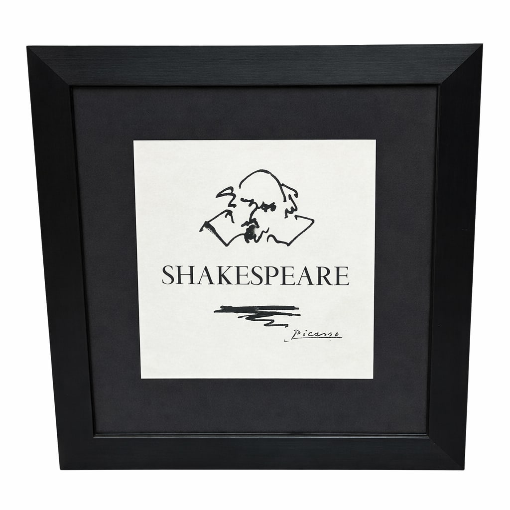 After Pablo Picasso “Shakespeare?? Framed Line Drawing Print: Description:Decorative print after Pablo Picasso depicting a minimalist line portrait of