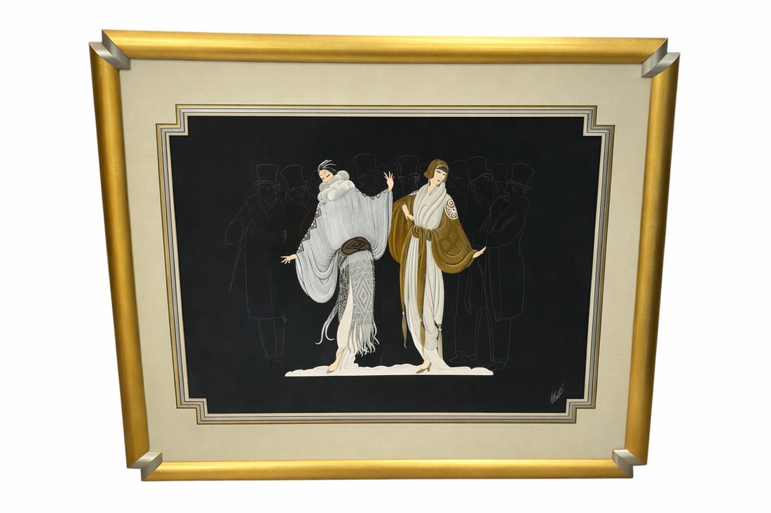 Opening Night by Erté Art Deco Style Figural Composition: Elegant Art Deco composition titled O