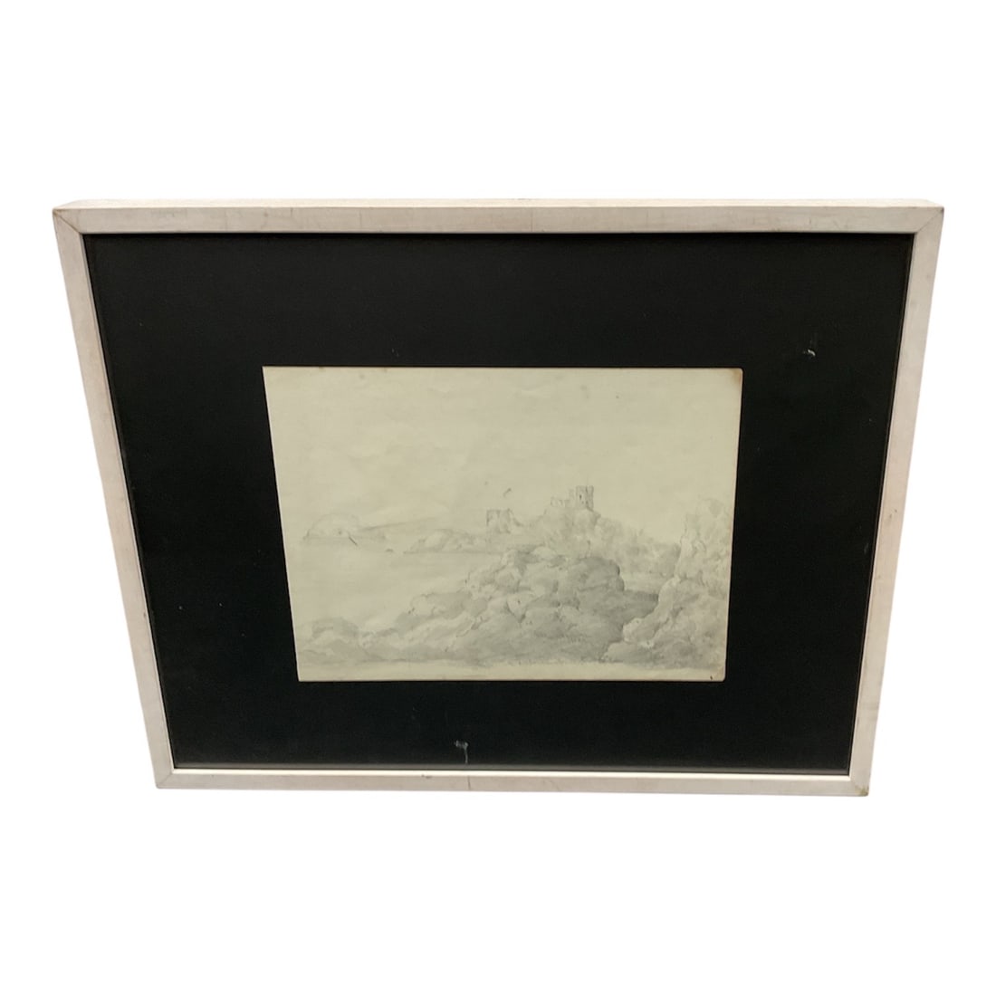 Coastal Ruins Landscape In the Style of David Roberts (Scottish, 1796–1864) Pencil Drawing