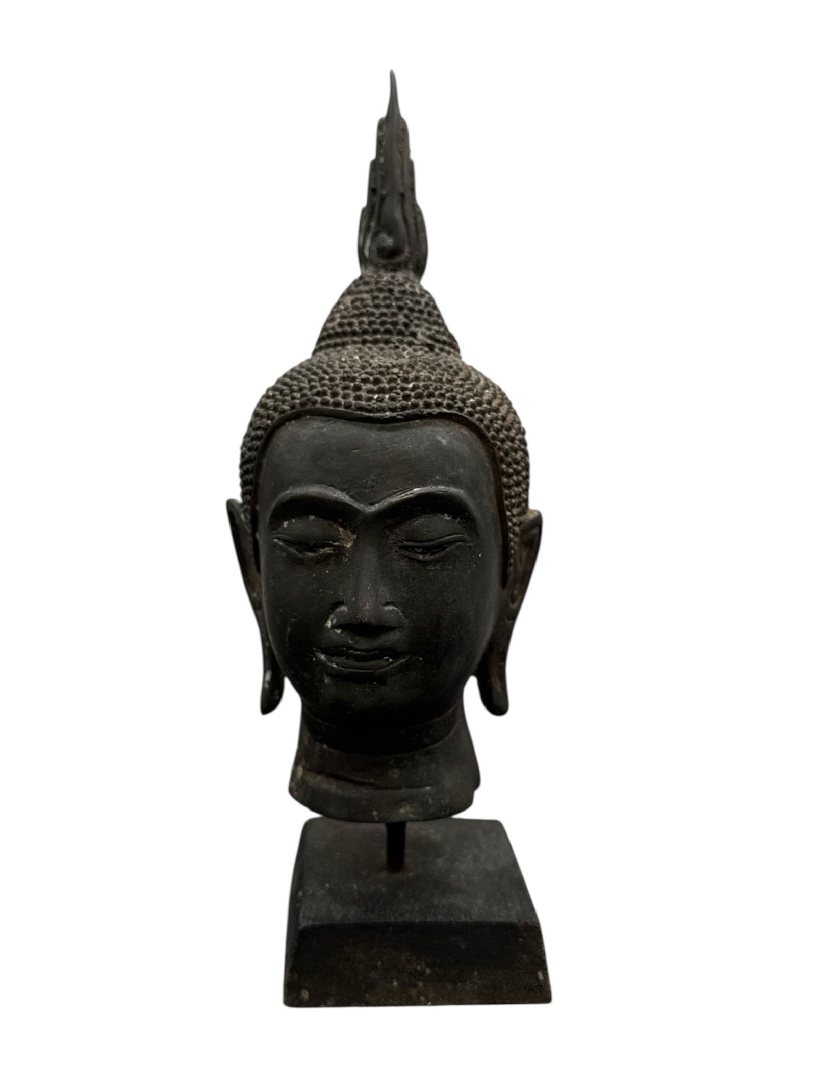 Thai Style Bronze Buddha Head Sculpture with Flame Finial (1 of 4)