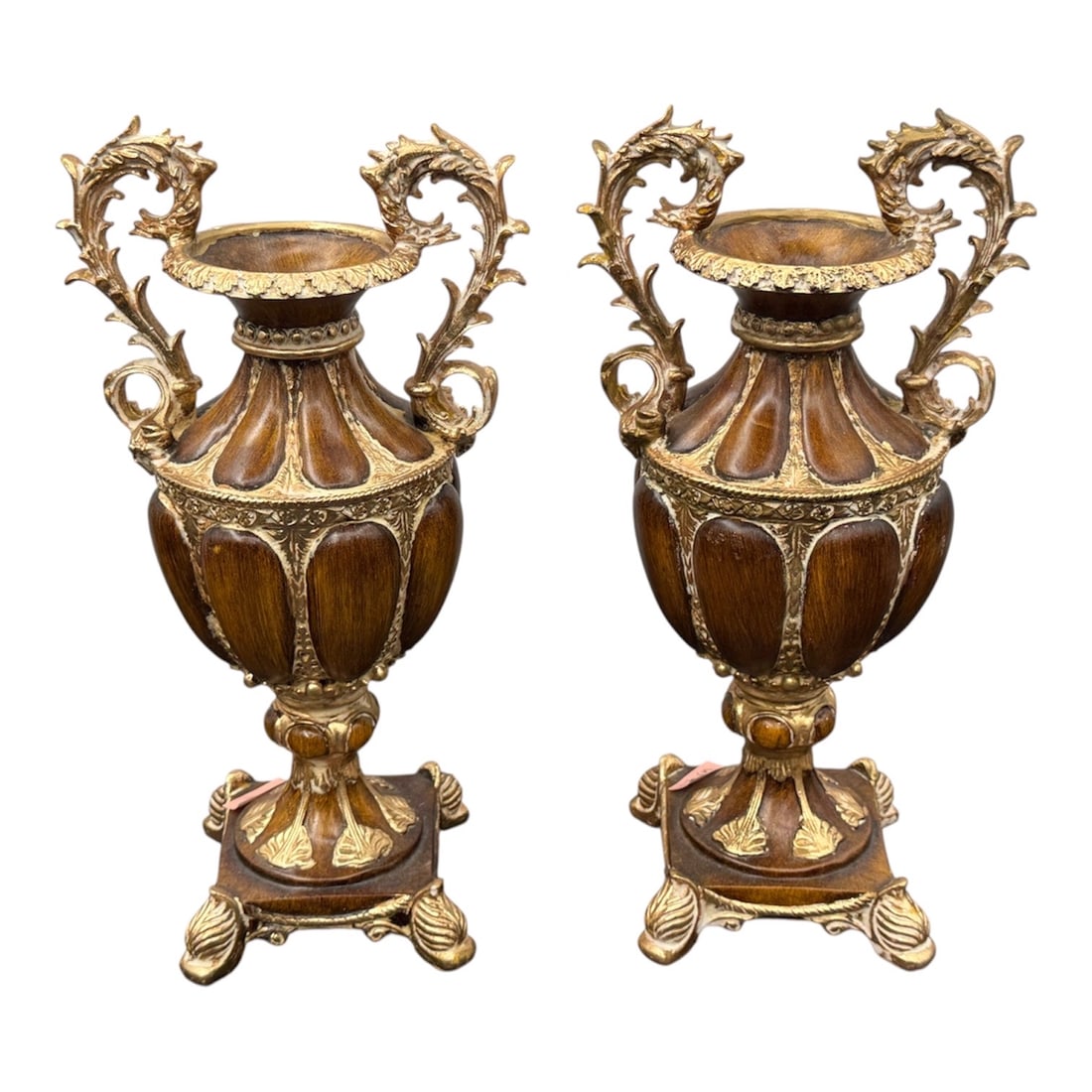 Pair of Italian Style Gilt and Painted Decorative Urn Vases (1 of 4)
