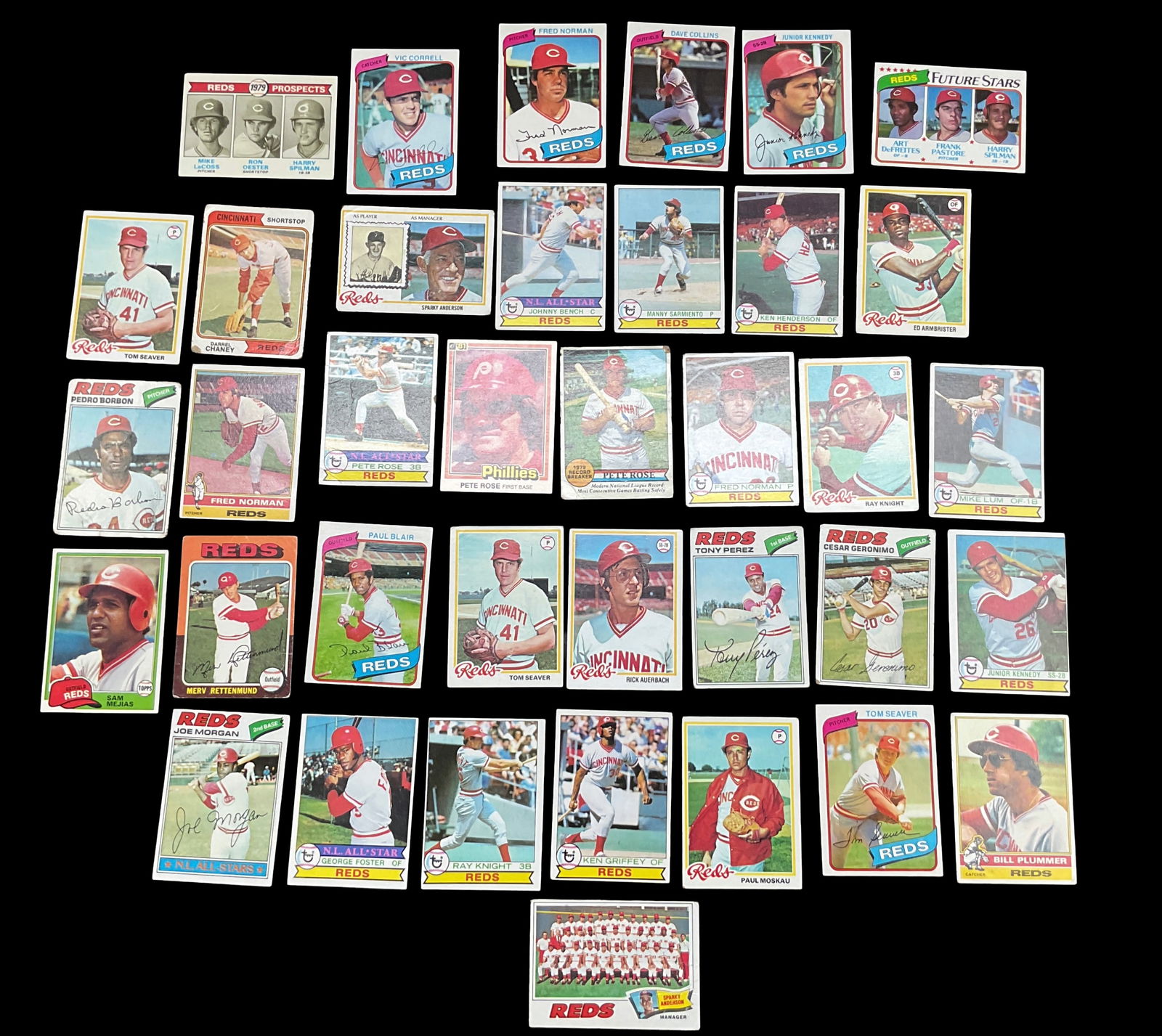Cincinnati Reds Baseball Card Lot with One Philadelphia Phillies Card (1 of 2)
