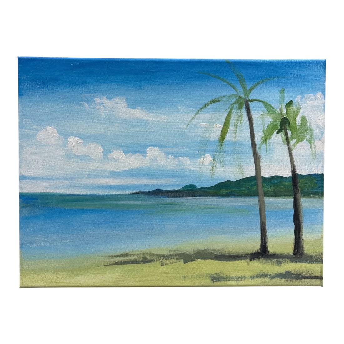 Tropical Coastal Serenity: Original Seascape with Palm Trees