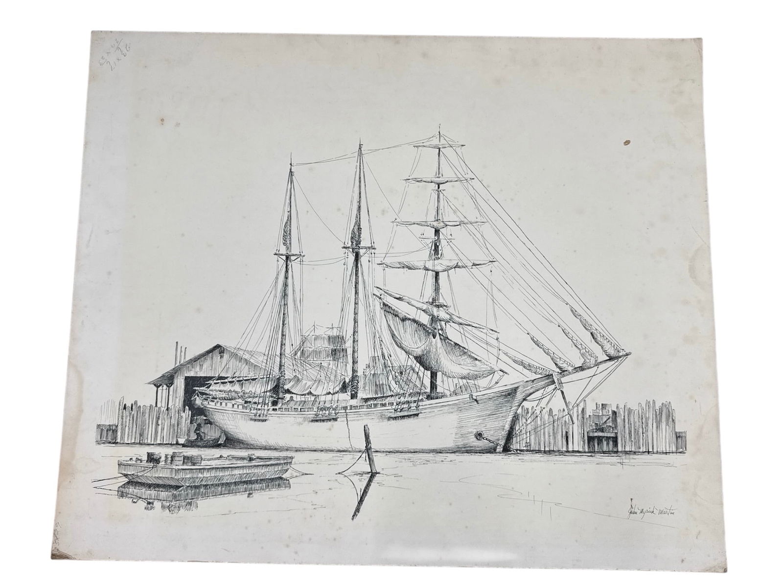 John Mique Martin Signed Sailing Ship Harbor Etching (1 of 3)