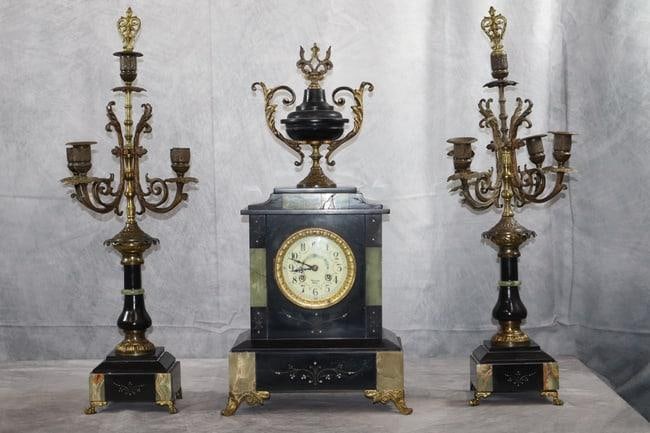19th Century 3pc Onyx & Bronze French Mantle Clock (1 of 14)