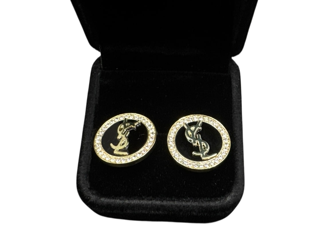 Yves Saint Laurent Gold Tone Logo Earrings (1 of 4)