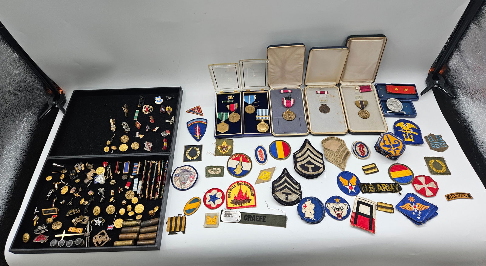 Named WWII - Cold War US Army Militaria Collection: Medals, Patches, & Insignia Lot (1 of 7)