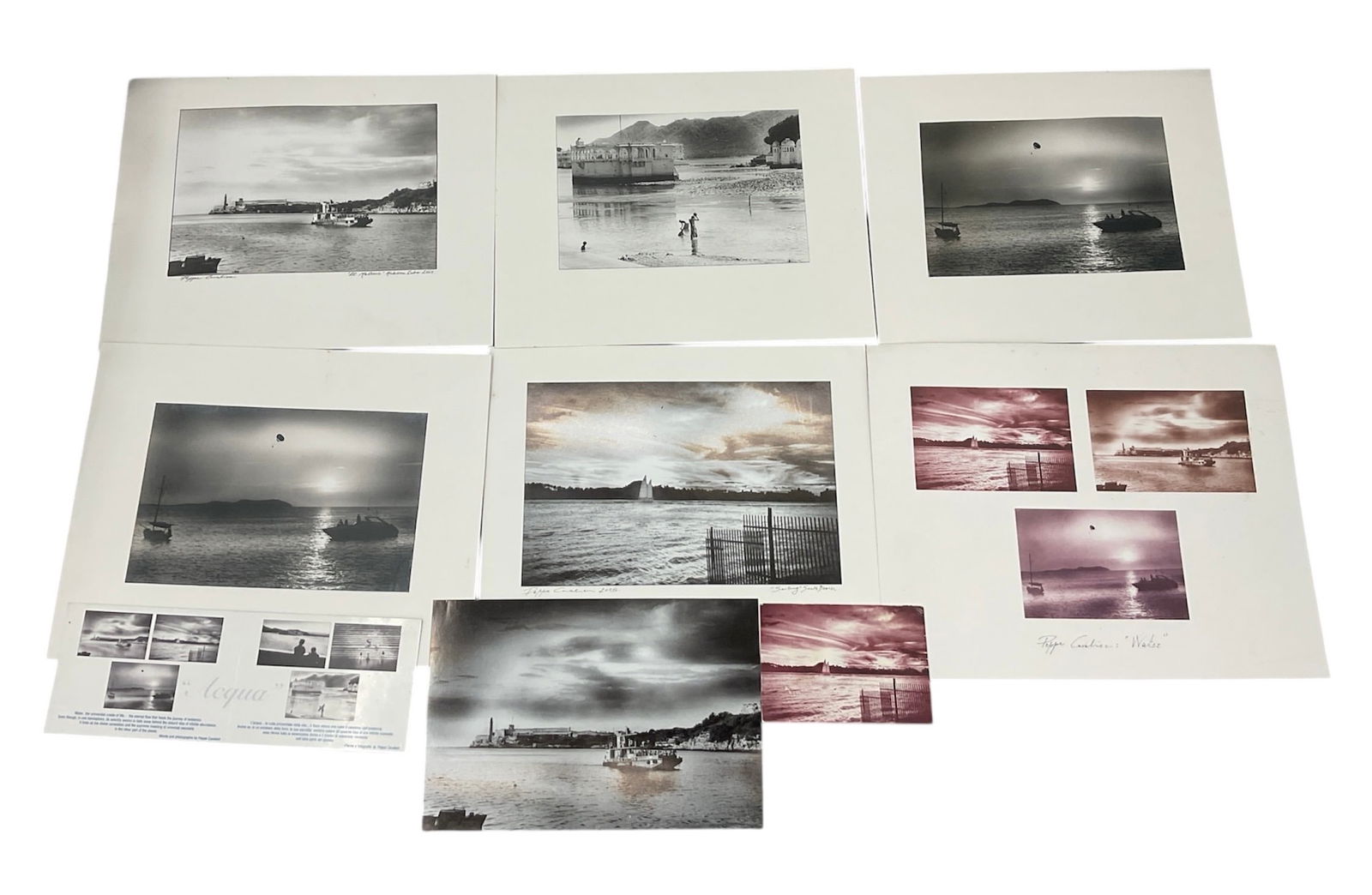 Coastal Themed Prints: Media: Black-and-white photographic prints, some presented as multi-panel collages or sets.Themes: Coastal landscapes, dock scenes, beach motifs, and nature photography featuring lakes,