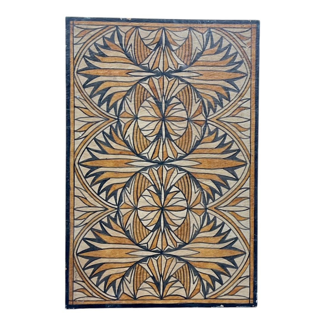 Abstract Piece by S. Clark: Artist: S. ClarkMedium: Hand-painted natural pigments. Style: Polynesian / Samoan "Siapo Mamanu" (freehand style).Design: A sophisticated composition of