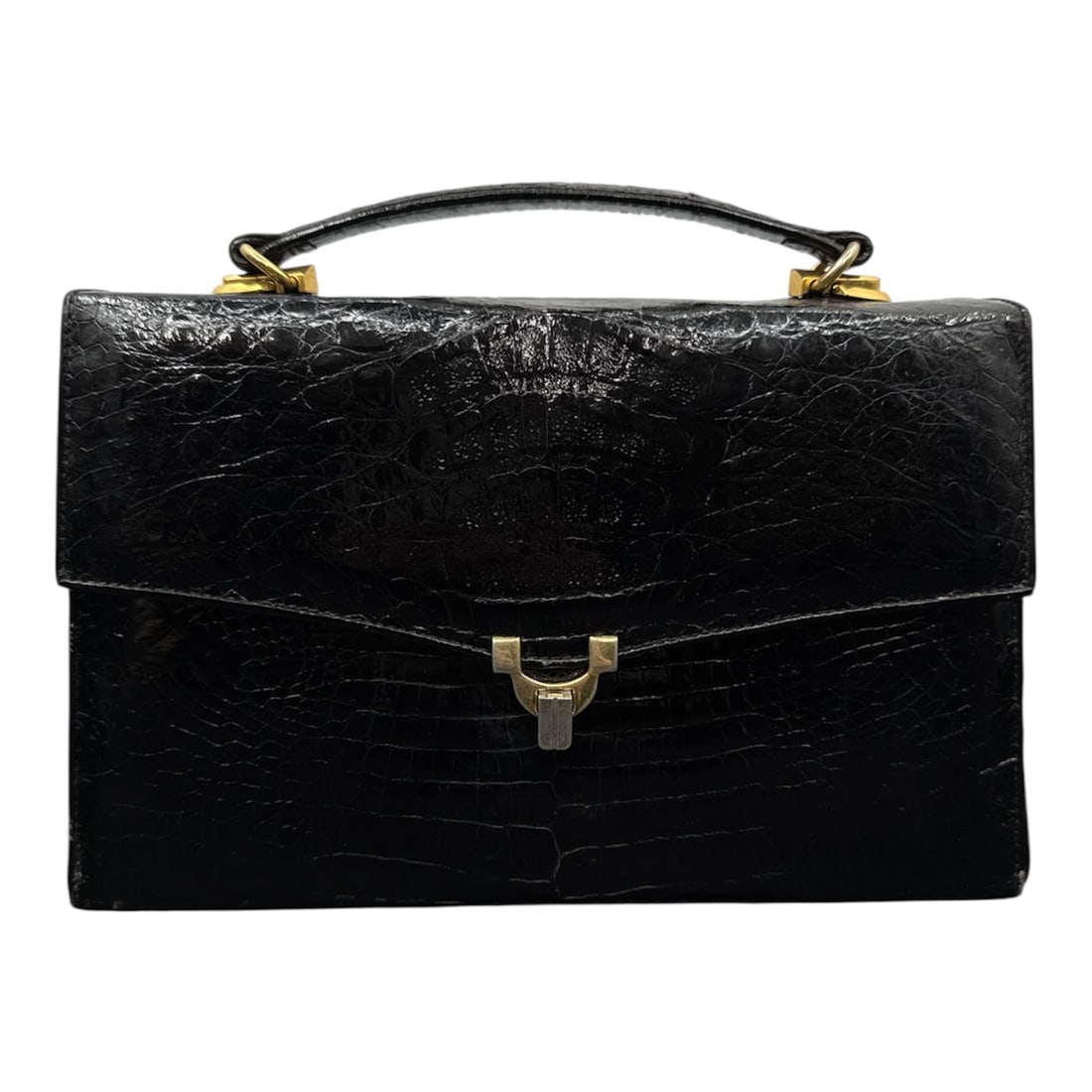 Vintage Black Genuine Crocodile Skin Structured Top Handle Handbag (1 of 4)