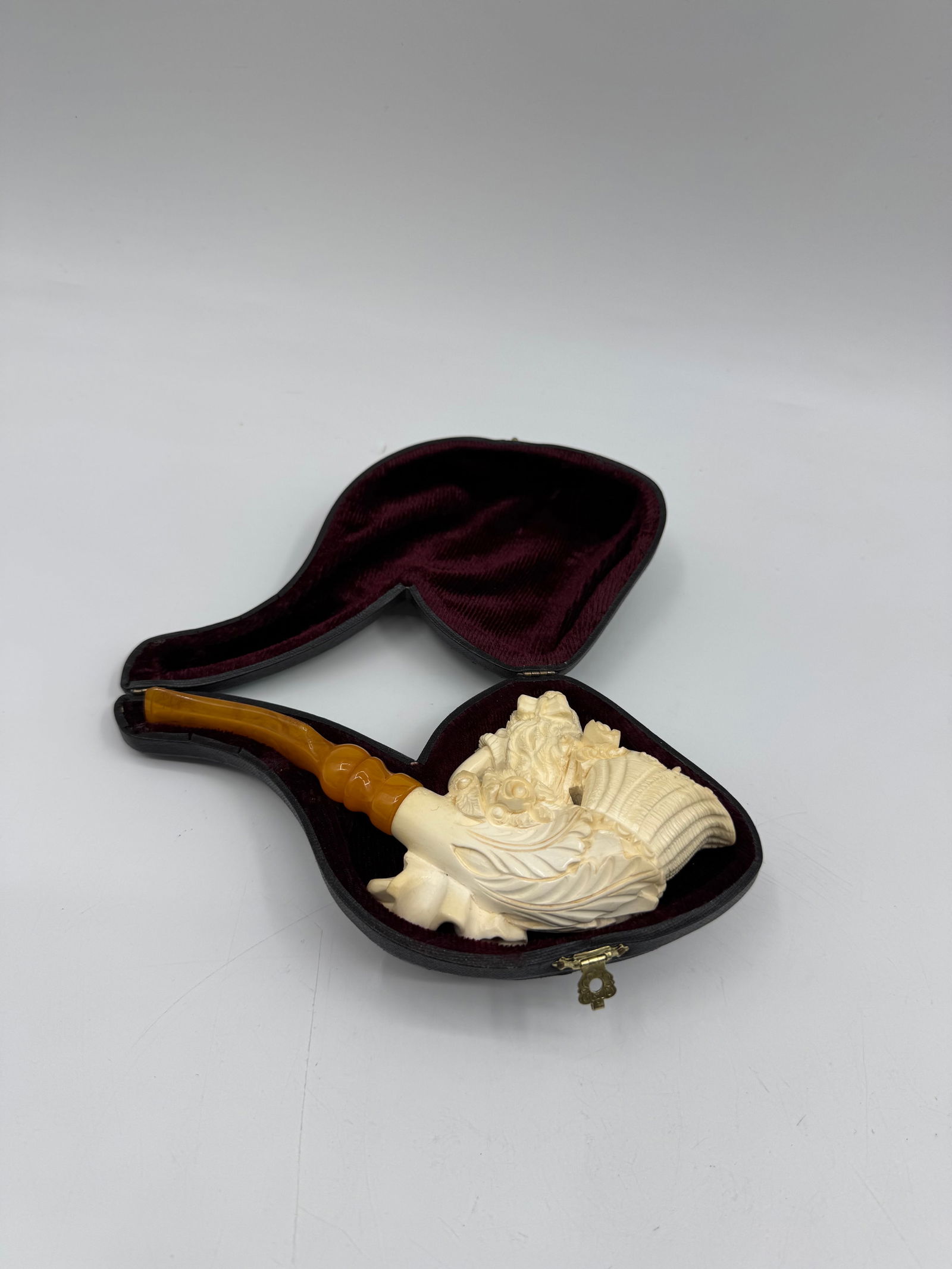 Carved Meerschaum Pipe: Woman and Cornucopia by S Yanik (1 of 6)