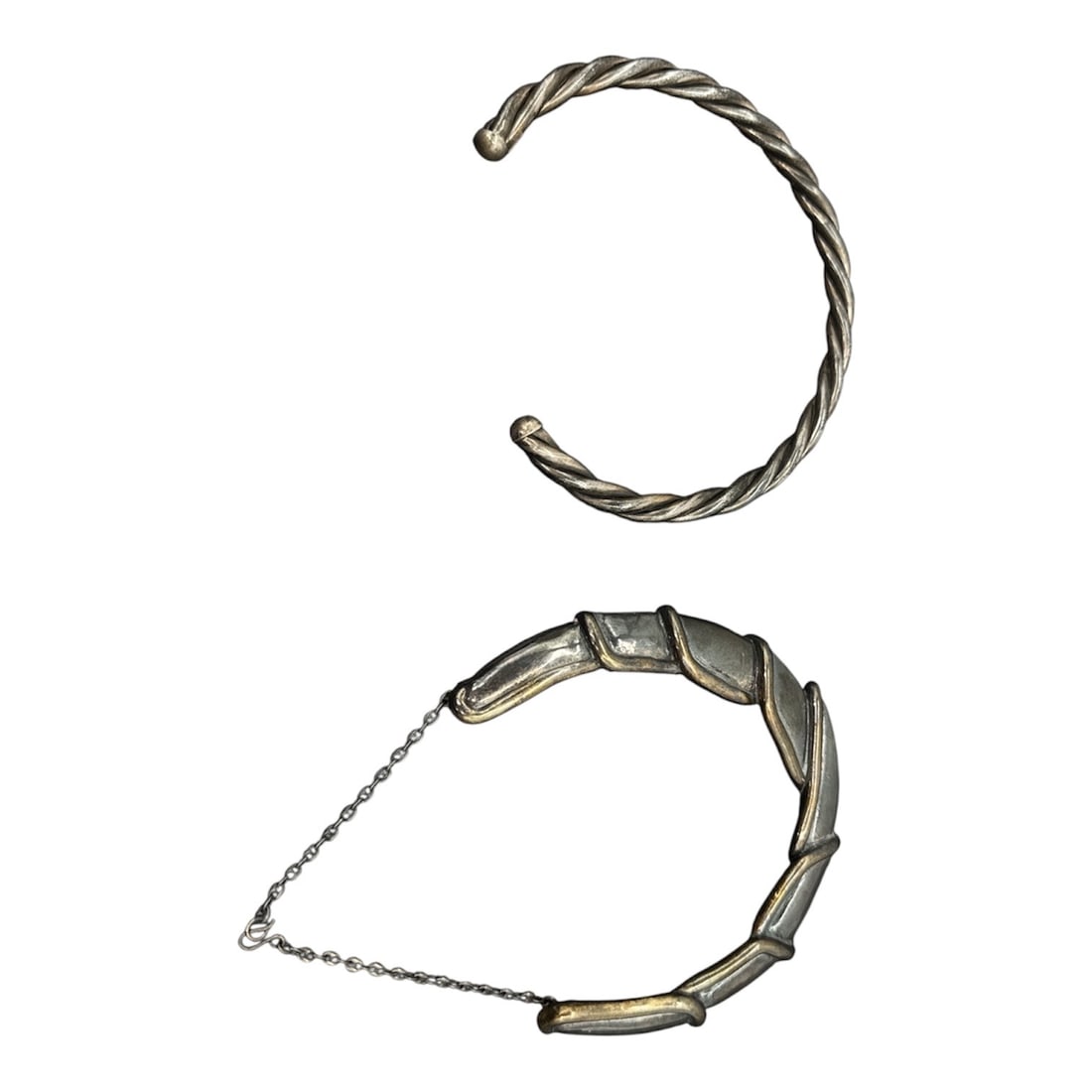 Two Sterling Silver Necklaces Including Twisted Torque and Articulated Link Necklace (1 of 5)