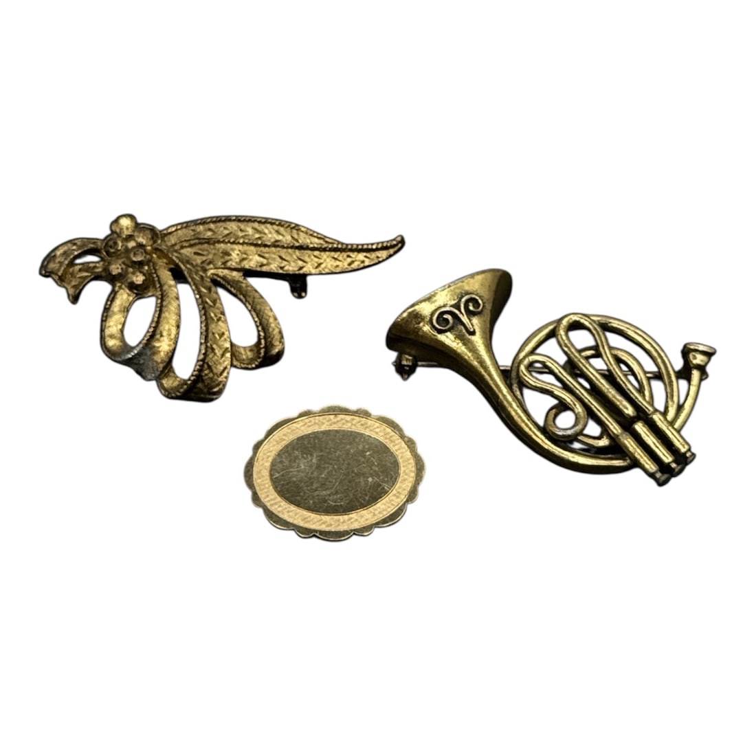 Three Gold Tone Brooches – Abstract & Musical Motifs (1 of 2)