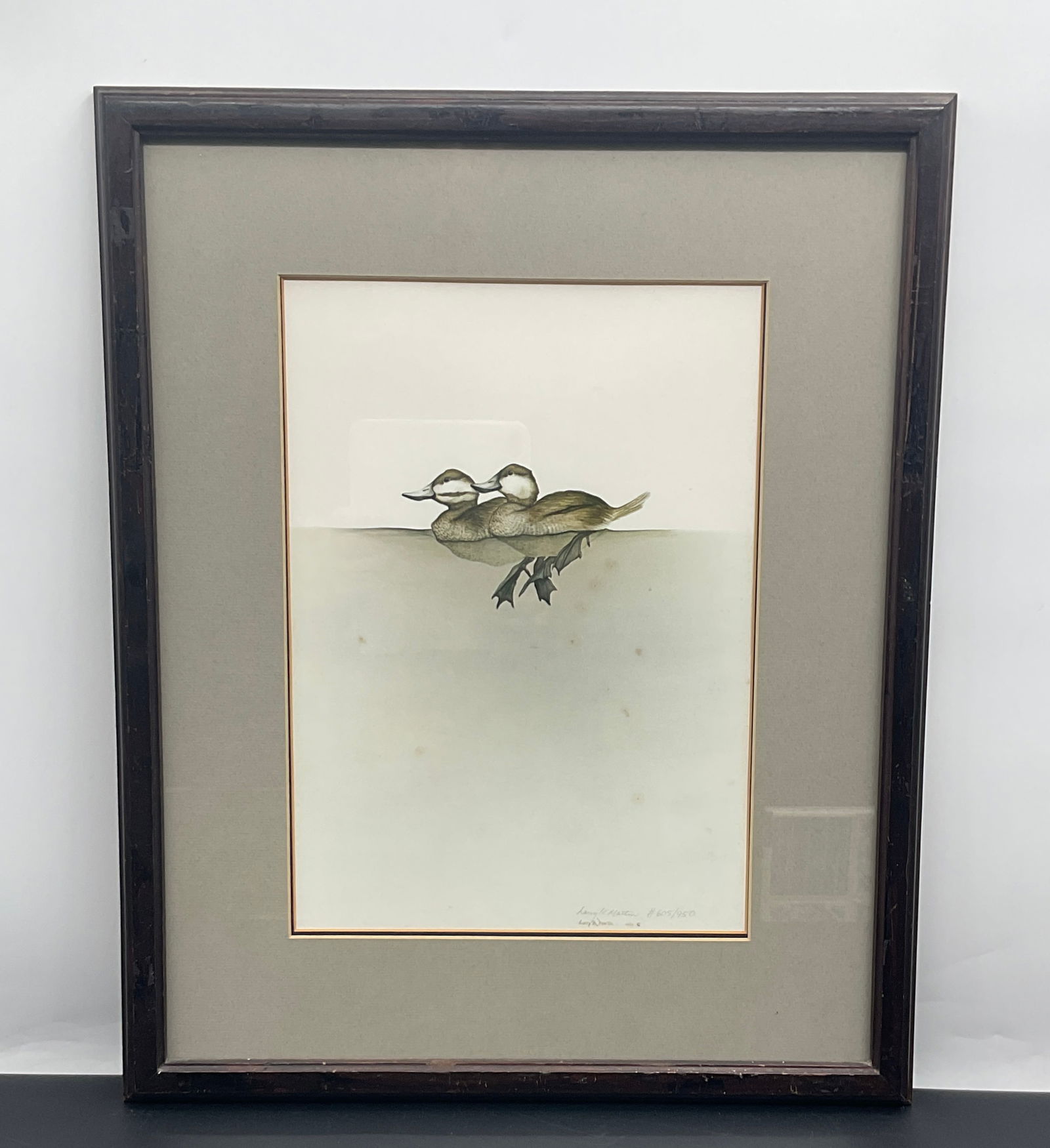 Larry K. Martin Duck Print, Signed & Numbered:  Wonderful artwork by well known artist Larry K. Martin. This duck print is great for your study, home office or work office. Original framed piece encased in glass. Pencil sig