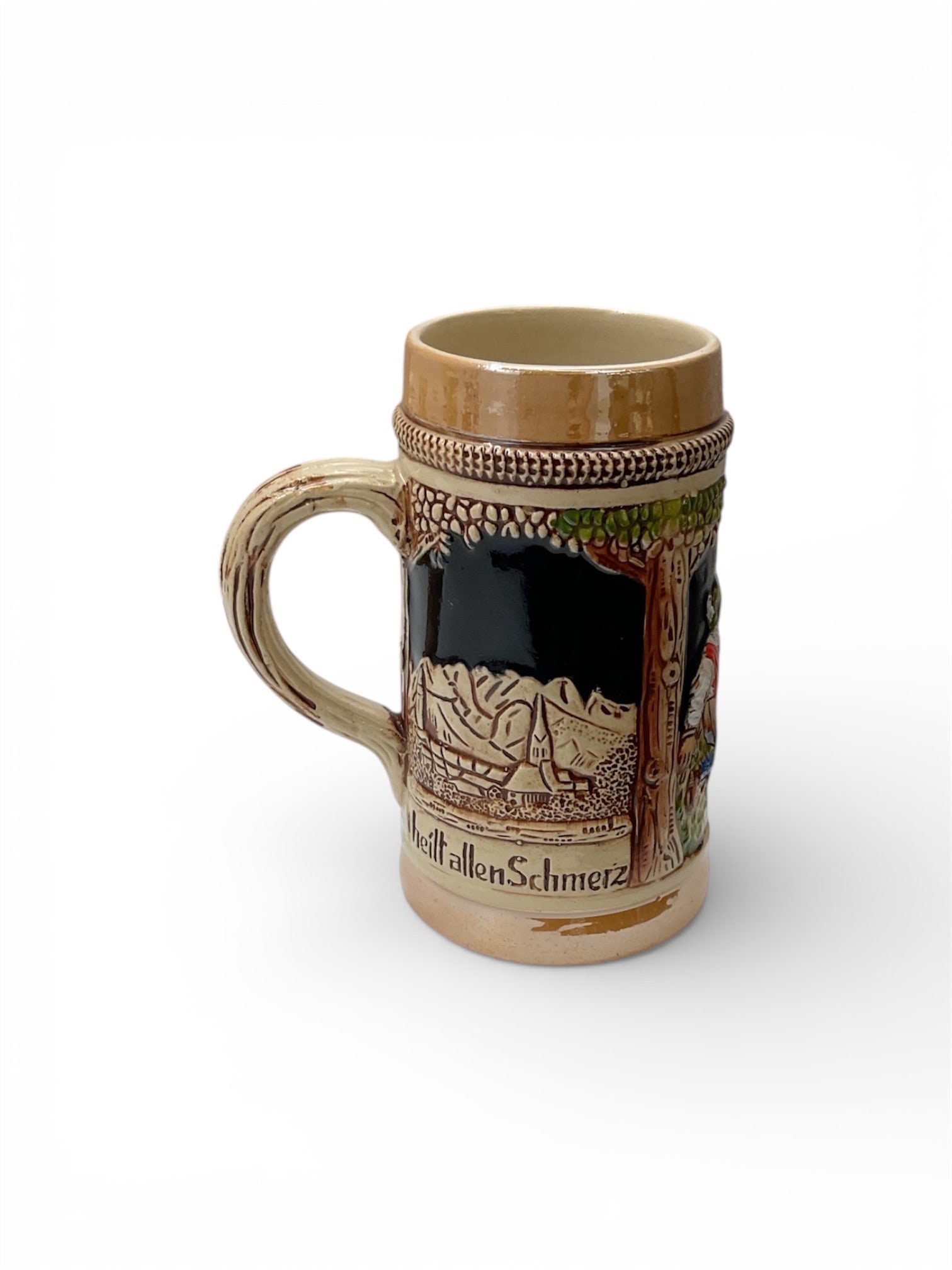 German Stoneware Beer Stein with Hand Painted Scenic Decoration (1 of 4)