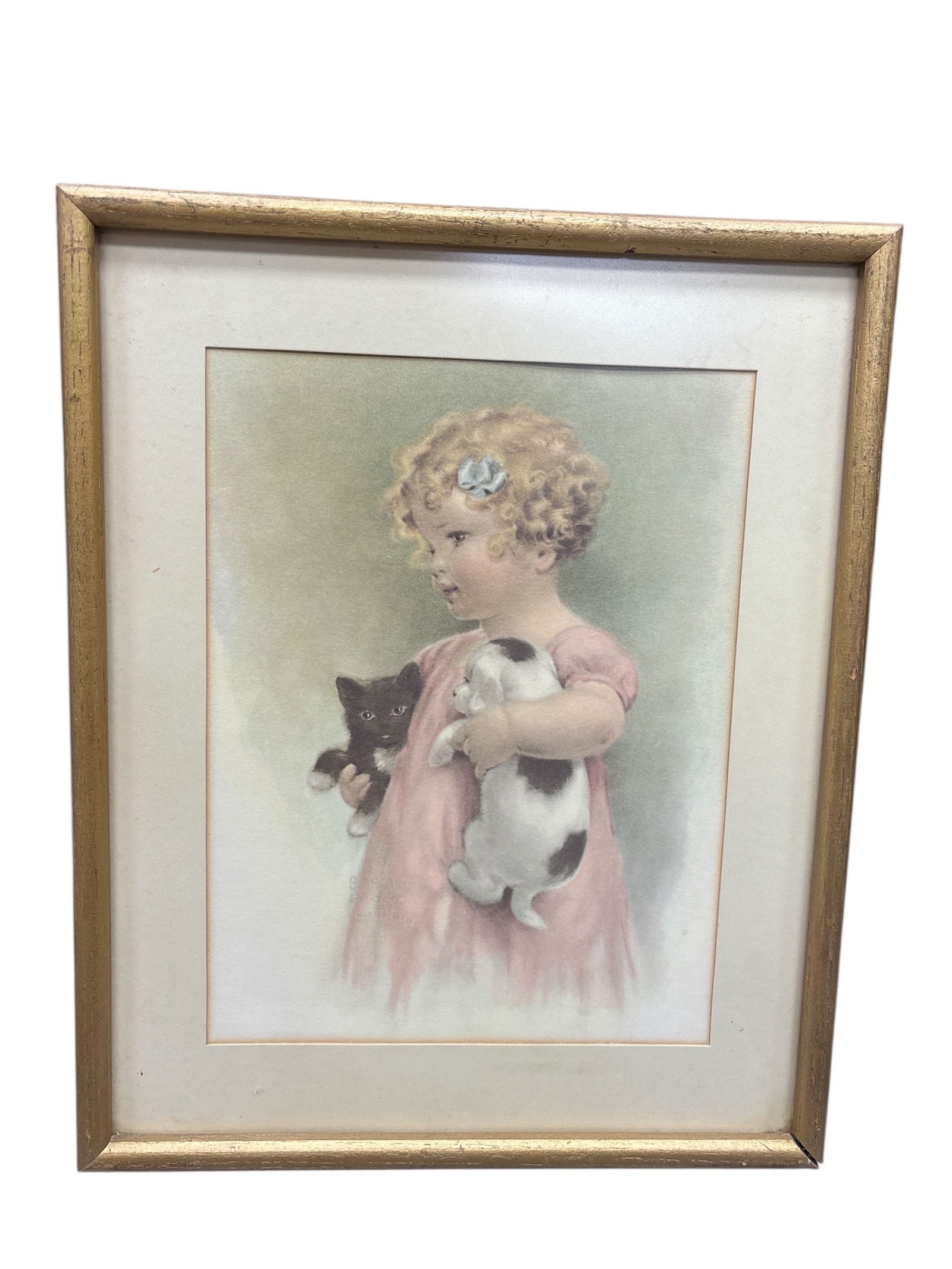 Vintage Original BESSIE PEASE GUTMANN Print "Friendly Enemies" 1937 Framed Art: Description This auction is for a framed art print by the illustrator Bessie Pease Gutmann (1876-1960), titled "Friendly Enemies<