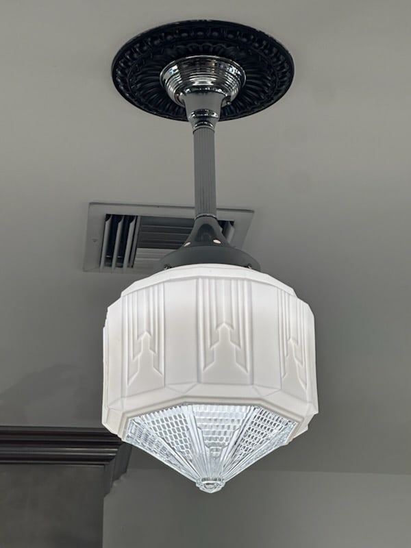 Set of Five Art Deco Style Frosted Glass Pendant Ceiling Lights with Chrome Hardware (1 of 3)