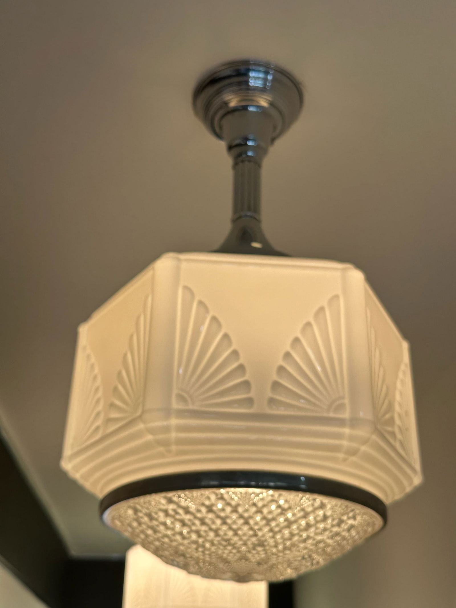 Set of Four Art Deco Style Frosted Glass Pendant Ceiling Lights with Chrome Hardware (1 of 3)