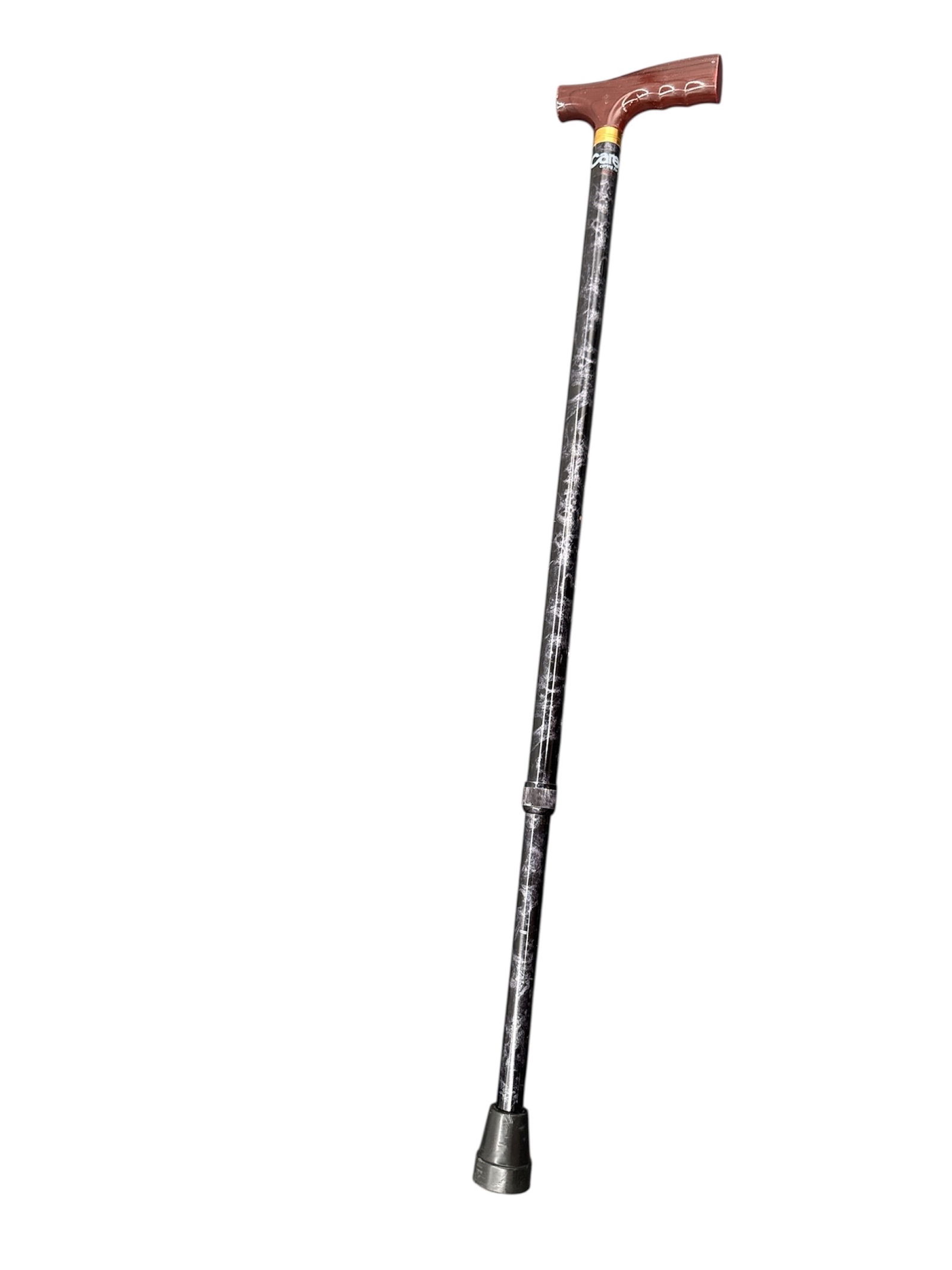 Detailed T-Shaped Walking Stick/ Cane: Handle Design: Equipped with a T-shaped ergonomic handle in a rich reddish-brown finish, designed to provide a comfortable and secure grip during use.Shaft & Pattern: The main