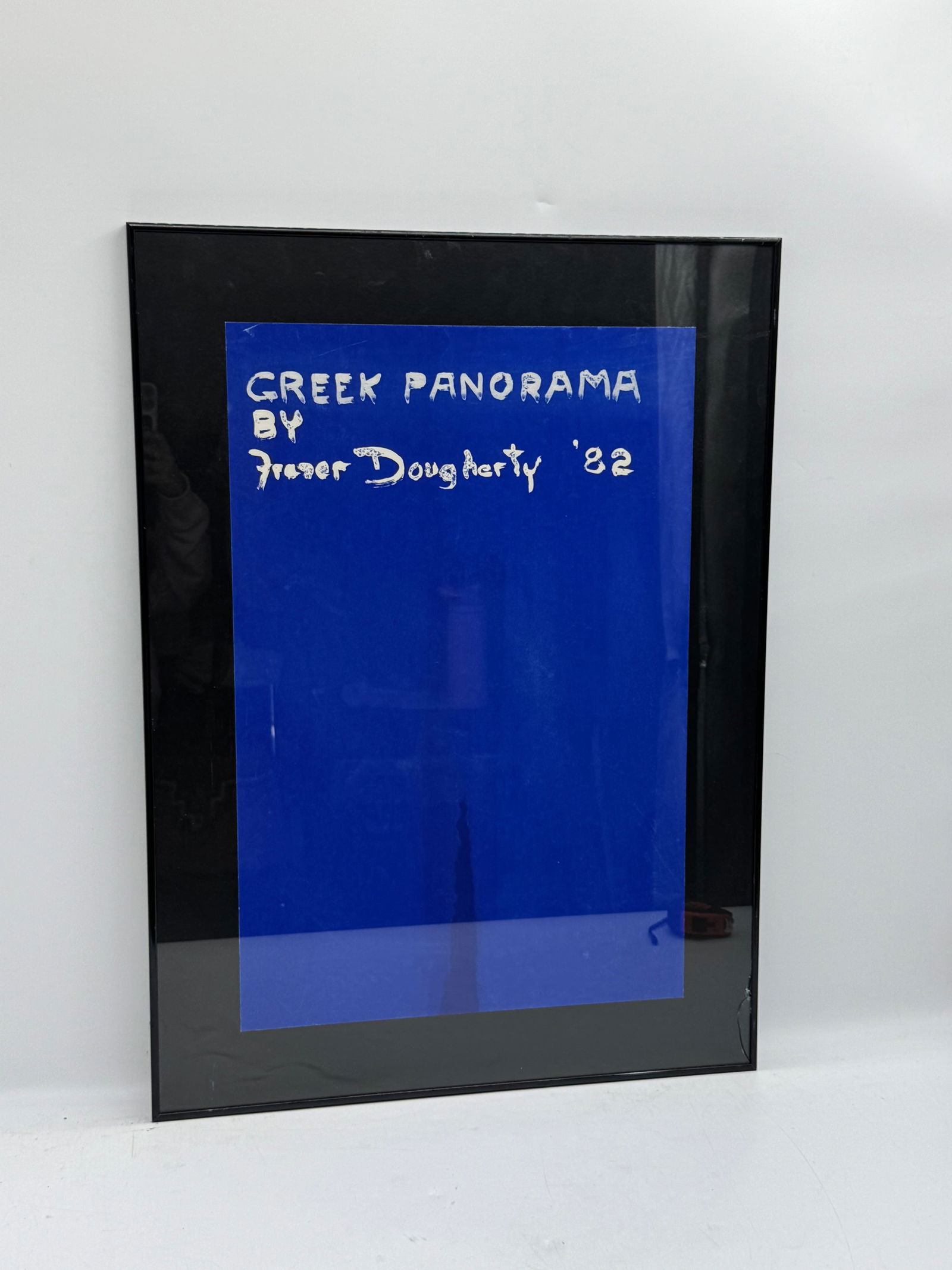Fraser Dougharty '82 Creek Panorama Print: Framed print titled 'Creek Panorama' by Fraser Dougharty, dated '82. Features a blue abstract landscape. Dimensions: 23 x 32 inches.