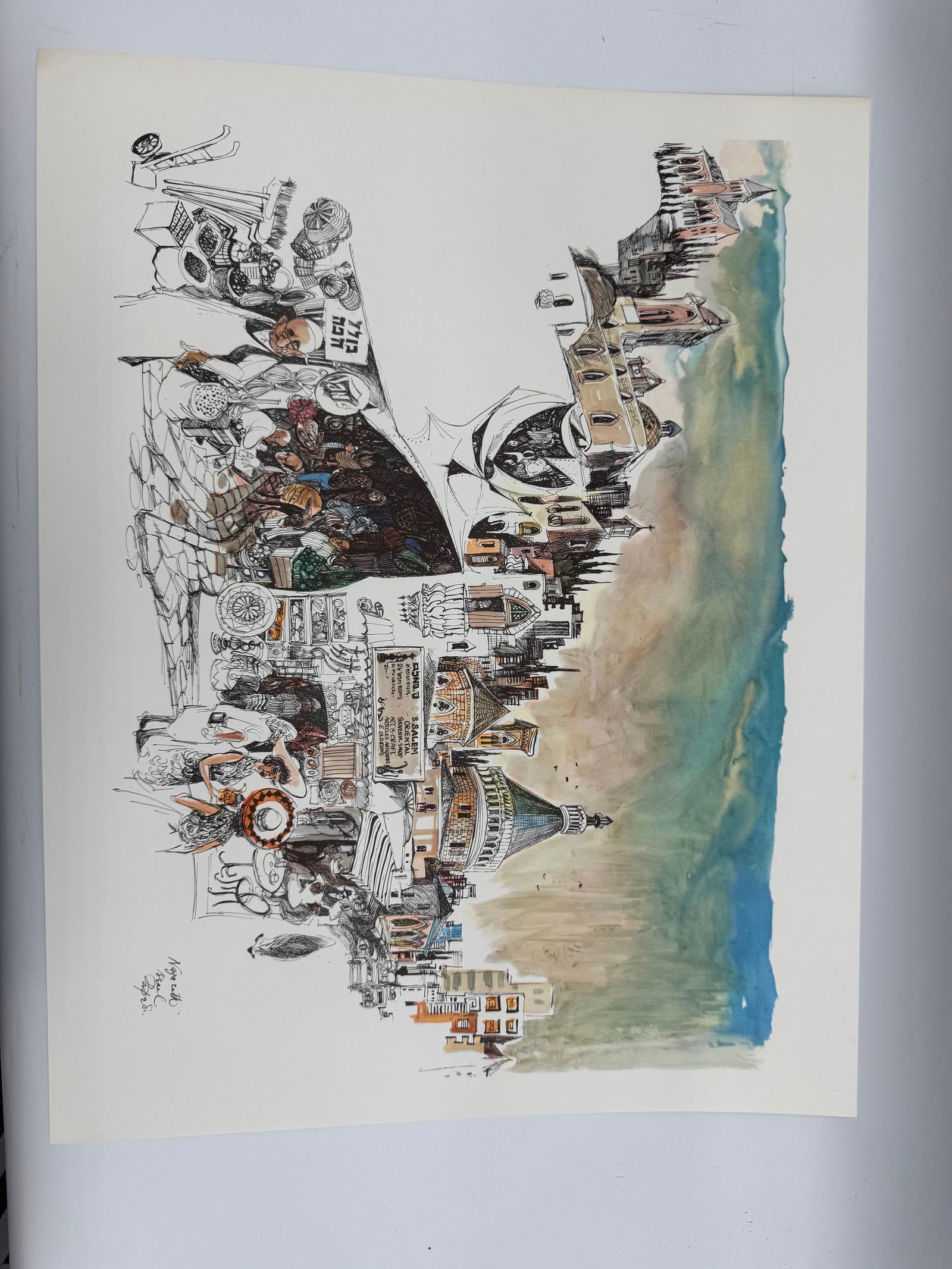 Nazareth Israel print by Papas: Print depicting Nazareth. Signed lower right. Image measures 22.5 x 17.5 inches.