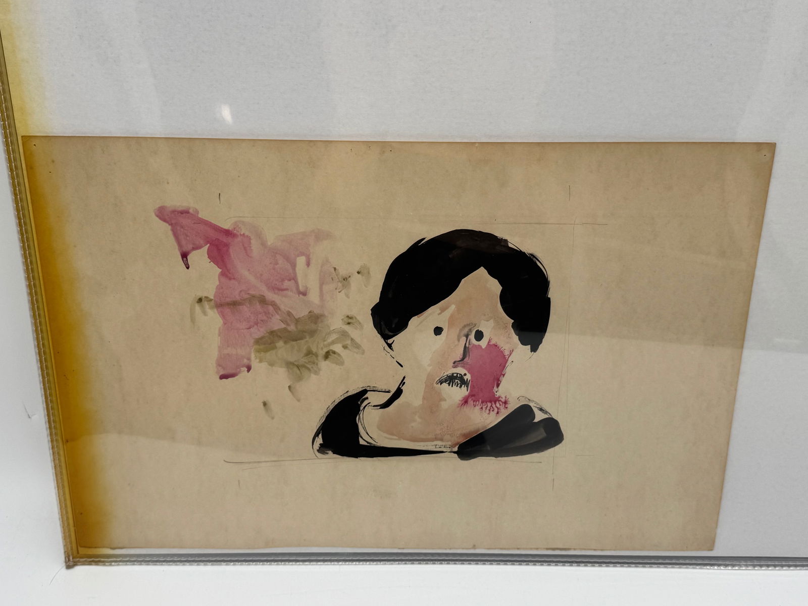 Abstract Portrait: Abstract portrait of a woman with pink floral element. Approximate dimensions: 22 x 15 inches.