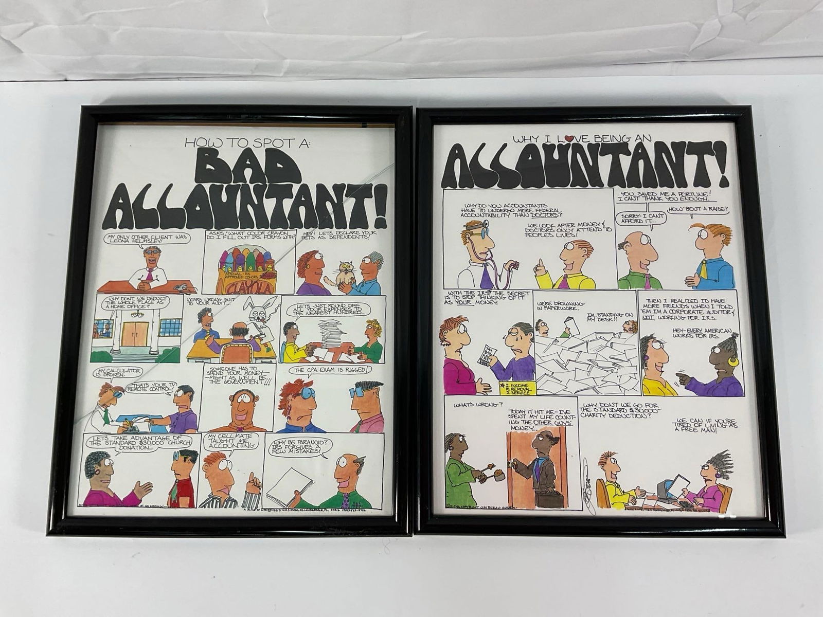 Framed Cartoon Print – "Why I Love Being an Accountant!!" by Jimi H Beran: Framed Cartoon Print – "Why I Love Being an Accountant!!" This is a framed humorous cartoon print titled "Why I Love Being an Accountant!!" The artwork features multiple comi