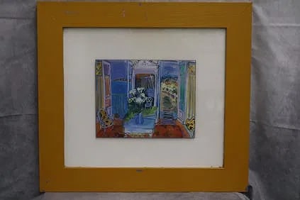 RAUL DUFY (FRENCH 1877-1953), LITHOGRAPH: This is a colorful lithograph reproduction of an artwork by Raoul Dufy, a celebrated French Fauvist painter known for his vibrant depictions of leisure scenes, regattas, and interiors. The piece