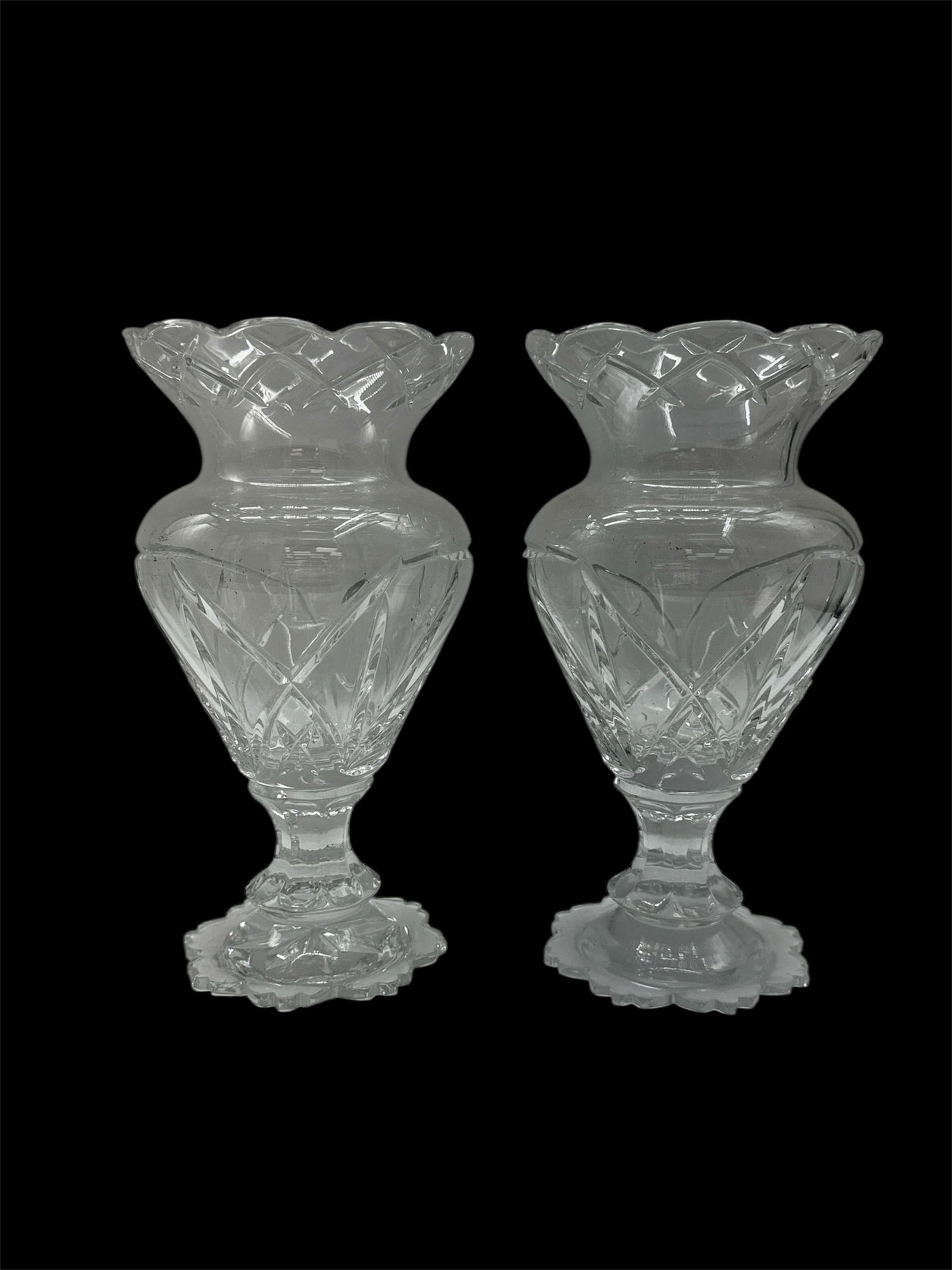 Pair of Cut Glass Pedestal Vases (1 of 3)